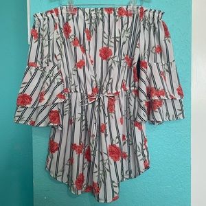 NWT Off Shoulder Striped Floral White Dress